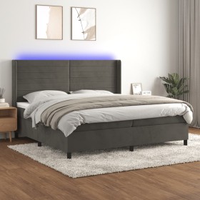 Letto a Molle con Materasso e LED Grigio Scuro 200x200 cm