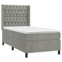 Letto a Molle Materasso e LED Grigio Chiaro 90x190 cm Velluto