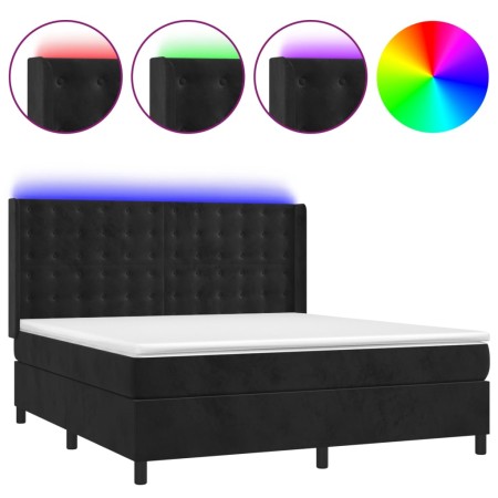 Letto a Molle con Materasso e LED Nero 160x200 cm in Velluto