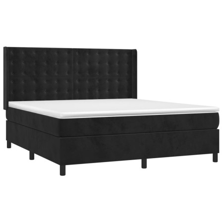 Letto a Molle con Materasso e LED Nero 160x200 cm in Velluto