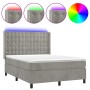 Letto a Molle Materasso e LED Grigio Chiaro 140x200 cm Velluto