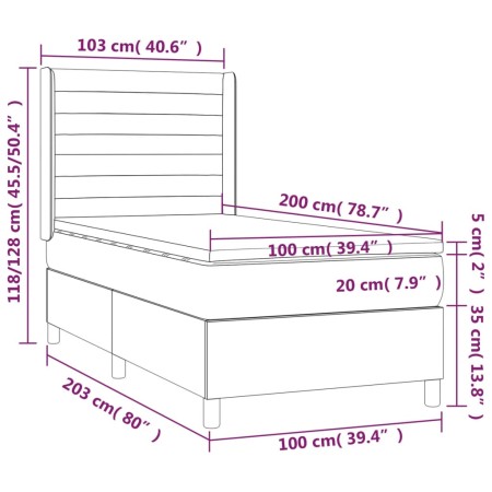 Giroletto a Molle con Materasso Grigio Scuro 100x200 cm Velluto