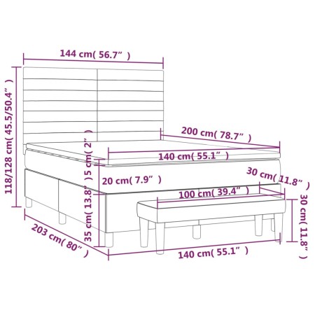 Giroletto a Molle con Materasso Grigio Chiaro 140x200cm Velluto