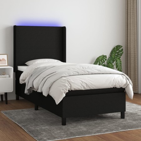 Letto a Molle con Materasso e LED Nero 90x190 cm in Tessuto