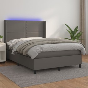 Giroletto Molle con Materasso e LED Grigio 140x200cm Similpelle