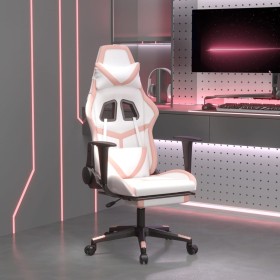 Sedia da Gaming con Poggiapiedi Bianco e Rosa in Similpelle