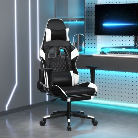 Sedia da Gaming con Poggiapiedi Nero e Bianco in Similpelle