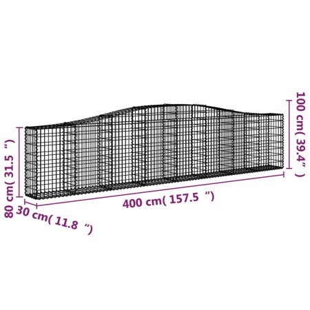 Cesti Gabbioni ad Arco 7 pz 400x30x80/100 cm Ferro Zincato