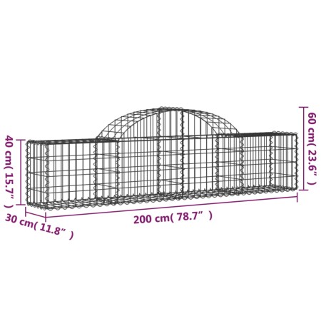 Cesti Gabbioni ad Arco 7 pz 200x30x40/60 cm Ferro Zincato