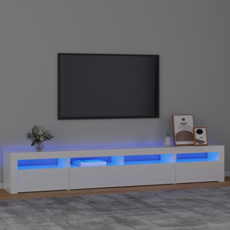 Mobile Porta TV con Luci LED Bianco Lucido 240x35x40 cm