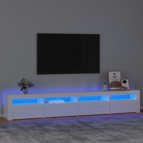 Mobile Porta TV con Luci LED Bianco Lucido 240x35x40 cm