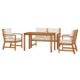 Set da Pranzo Giardino 4pz con Cuscini Legno Massello di Acacia