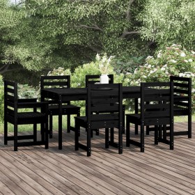 Set da Pranzo per Giardino 7pz Nero in Legno Massello di Pino