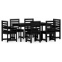 Set da Pranzo per Giardino 7pz Nero in Legno Massello di Pino
