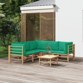 Set Salotto da Giardino 6pz con Cuscini Verdi Bambù