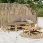 Set Salotto da Giardino 3pz con Cuscini Tortora Bambù