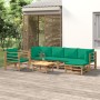 Set Salotto da Giardino 7pz con Cuscini Verdi Bambù