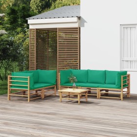 Set Salotto da Giardino 6pz con Cuscini Verdi Bambù