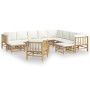 Set Salotto da Giardino 12pz con Cuscini Bianco Crema in Bambù