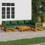 Set Salotto da Giardino 8pz con Cuscini Verdi in Legno Massello