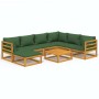 Set Salotto da Giardino 8pz con Cuscini Verdi in Legno Massello