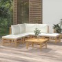 Set Salotto da Giardino 6pz con Cuscini Bianco Crema in Bambù