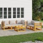 Set Salotto Giardino 6pz Cuscini Grigio Chiaro Legno Massello