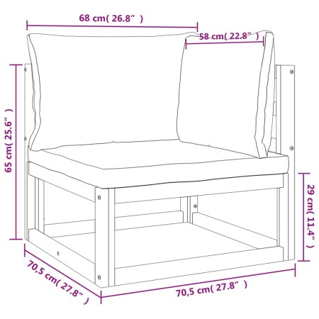 Set Salotto Giardino 6pz Cuscini Grigio Chiaro Legno Massello