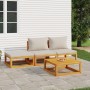 Set Salotto Giardino 4pz Cuscini Grigio Chiaro Legno Massello