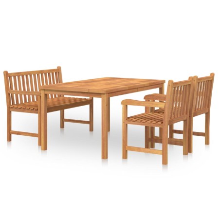 Set da Pranzo per Giardino 4 pz in Legno Massello di Teak