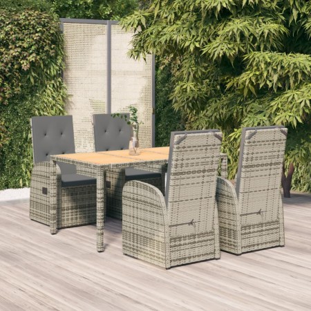 Set da Pranzo da Giardino 5 pz con Cuscini in Polyrattan Grigio