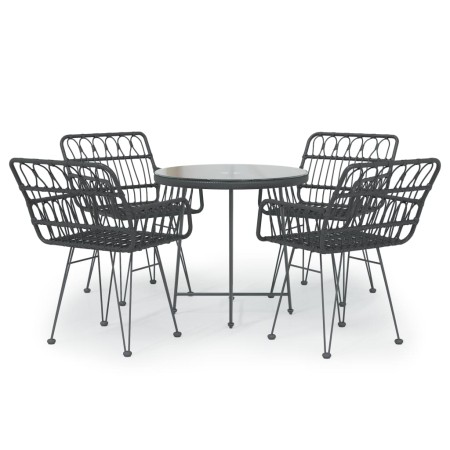 Set da Pranzo da Giardino 5 pz Nero in Polyrattan