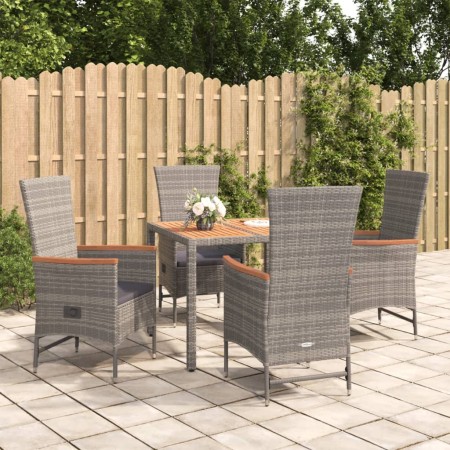 Set da Pranzo da Giardino 5 pz con Cuscini in Polyrattan Grigio