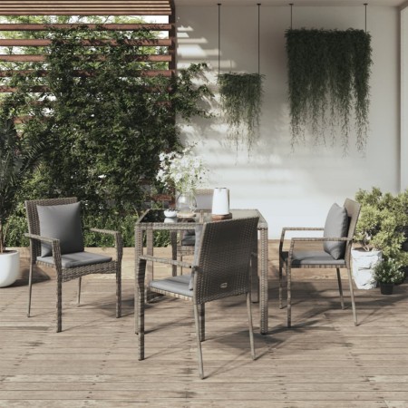 Set da Pranzo da Giardino 5 pz con Cuscini in Polyrattan Grigio