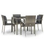 Set da Pranzo da Giardino 5 pz con Cuscini in Polyrattan Grigio