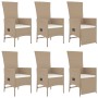 Set da Pranzo da Giardino 7 pz con Cuscini Beige in Polyrattan