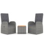 Set Mobili Giardino 3pz Grigio Polyrattan Legno Massello Acacia