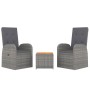 Set Mobili Giardino 3pz Grigio Polyrattan Legno Massello Acacia