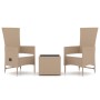 Set Mobili da Giardino 3 pz Beige Polyrattan e Acciaio