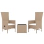 Set Mobili da Giardino 3 pz Beige Polyrattan e Acciaio