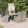 Set da Pranzo da Giardino 7 pz con Cuscini in Polyrattan Grigio