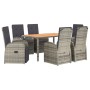 Set da Pranzo da Giardino 7 pz con Cuscini in Polyrattan Grigio