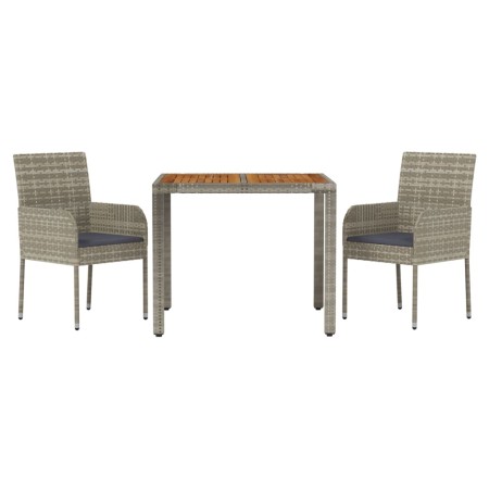 Set da Pranzo da Giardino 3 pz con Cuscini in Polyrattan Grigio