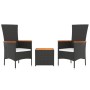 Set Mobili Giardino 3pz Nero Polyrattan e Legno Massello Acacia