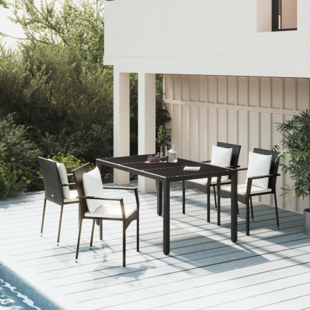 Set da Pranzo da Giardino 5 pz Nero con Cuscini in Polyrattan