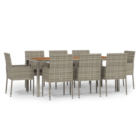 Set da Pranzo da Giardino 9 pz con Cuscini in Polyrattan Grigio