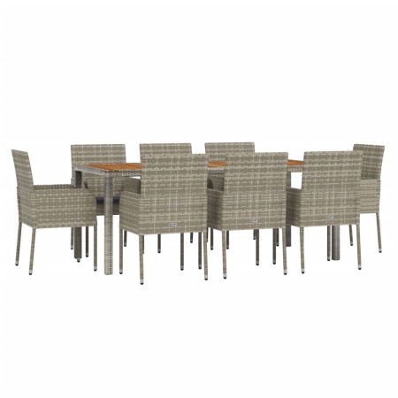 Set da Pranzo da Giardino 9 pz con Cuscini in Polyrattan Grigio