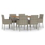 Set da Pranzo da Giardino 7 pz con Cuscini in Polyrattan Grigio