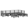 Set Divani da Giardino 7pz con Cuscini in Legno Massello Grigio