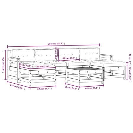 Set Divani da Giardino 7 pz con Cuscini in Legno Massello Miele